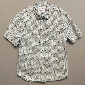 Chubbies Men’s XL White Button Down Shirt with Multicolor Oar Pattern